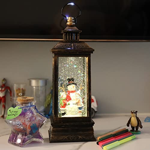 LHYCS Christmas Water Glittering Snowing Globe Musical Lantern Night Light with Projection USB and B