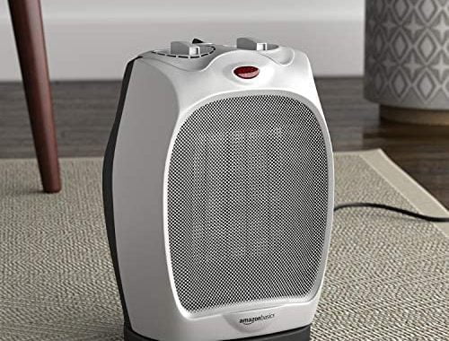 Amazon.com: Amazon Basics 1500W Oscillating Ceramic Heater with Adjustable Thermostat, Silver