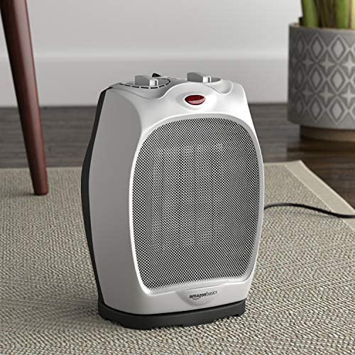 Amazon.com: Amazon Basics 1500W Oscillating Ceramic Heater with Adjustable Thermostat, Silver