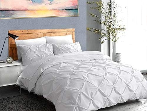 ASHLEYRIVER 3 Piece Luxurious Pinch Pleated Duvet Cover with Zipper & Corner Ties 100% 120 g Mic
