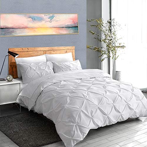 ASHLEYRIVER 3 Piece Luxurious Pinch Pleated Duvet Cover with Zipper & Corner Ties 100% 120 g Mic