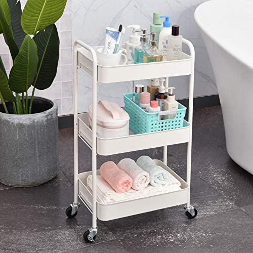 Amazon.com: TOOLF 3-Tier Rolling Cart, Metal Utility Cart with Lockable Wheels, Storage Craft Art Ca