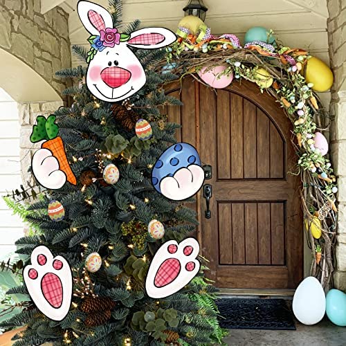 Amazon.com: Auirre Easter Bunny Tree Topper Rabbit Eggs Fence Peeker Garden Yard Signs, Happy Easter