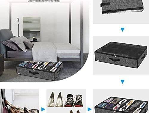 Onlyeasy Sturdy Under Bed Shoe Storage Organizer, Set of 2, Fits Total 24 Pairs, Underbed Shoes Clos