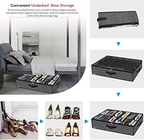 Onlyeasy Sturdy Under Bed Shoe Storage Organizer, Set of 2, Fits Total 24 Pairs, Underbed Shoes Clos