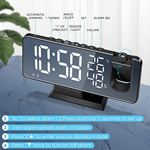Amazon.com: Newest 2022 Projector Alarm Clock for Bedroom Ceiling, Projection Digital Clock Radio wi