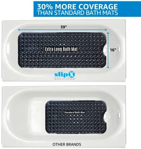 SlipX Solutions Power Grip Extra Long Bath Tub & Shower Mat 39x16, Wet Floor Non-Slip for Elderl