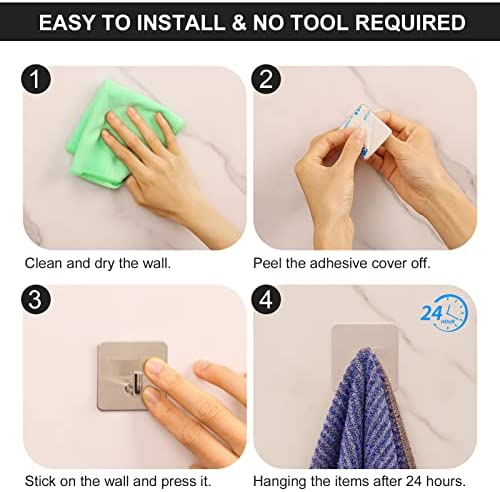 Budding Joy Adhesive Hooks Heavy Duty Stick on Wall Hooks Towel Hooks Door Hooks Waterproof Stainles