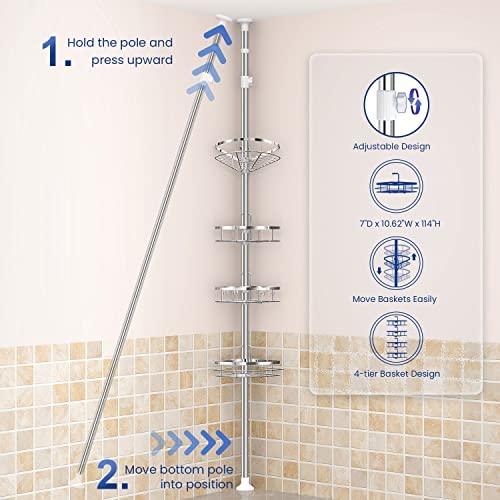 Amazon.com: SEIRIONE Rustproof Shower Corner Caddy Organizer for Bathroom, 4 Adjustable Shelves with