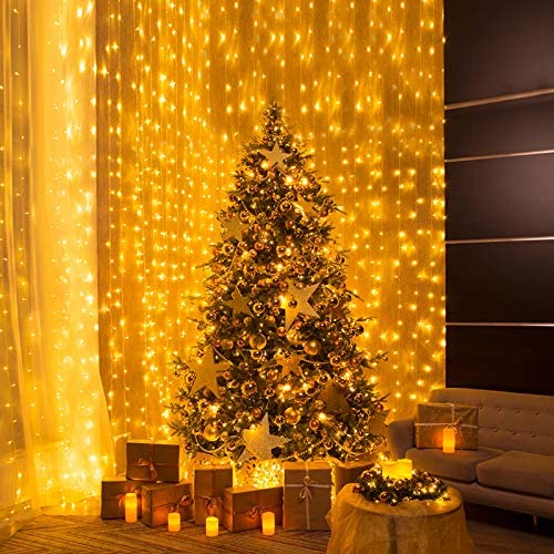 JMEXSUSS Remote Control Curtain Lights Plug in Curtain Lights Outdoor,300 LED Window Wall Hanging Cu