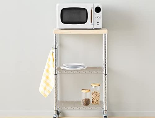 Amazon.com: Amazon Basics Kitchen Storage Microwave Rack Cart on Caster Wheels with Adjustable Shelv