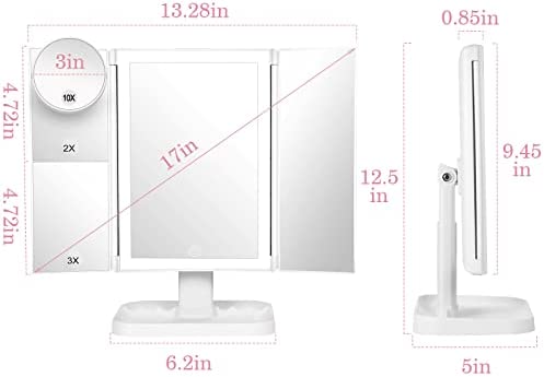 Makeup Mirror with 10X Magnifying Mirror, 3 Color Lighting, 72 LEDs Vanity Mirror with Lights, Light