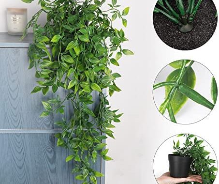 Whonline Artificial Hanging Plants Small Fake Potted Plants, Faux Plants for Indoor Outdoor Aestheti