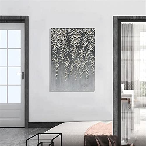 zoinart 3D Oil Painting on Canvas, 28x40 inch Hand Painted Abstract White Flowers/Floral Paintings G