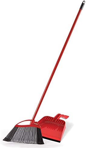 O-Cedar Pet Pro Broom & Step-On Dustpan PowerCorner, Red