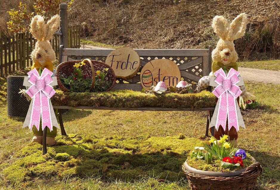 Amazon.com: Easter Wreath Bows Easter Decor Bows Pink Brown Spots Rabbit Eggs Burlap Bows for Wreath