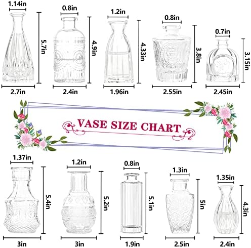 Glass Bud Vases Set 10 - Small Flower Vases for Centerpieces, Cute Clear Crystal Bud Vases in Bulk,
