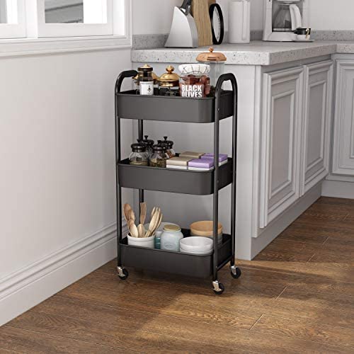 3-Tier Rolling Utility Cart with Caster Wheels,Easy Assembly, for Kitchen, Bathroom (Black)