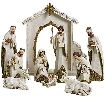 Roman Ivory and Gold Christmas Nativity 10 Piece Set Holiday Decoration New 31379