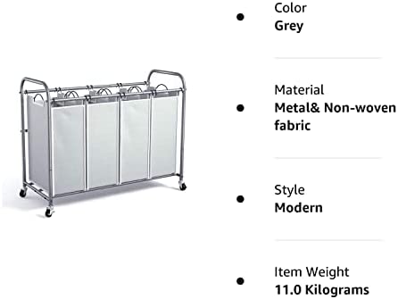 ROMOON 4 Bag Laundry Sorter Cart, Laundry Hamper Sorter with Heavy Duty Rolling Wheels for Clothes S