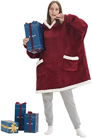 Bedsure Wearable Blanket Hoodie - Sherpa Fleece Hooded Blanket for Adult as A Gift, Warm & Comfo