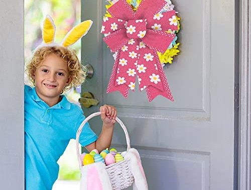 Amazon.com: Estivaux 2 Pieces Easter Bows for Wreath, Happy Easter Wreath Bows Pink Burlap Bows Spri