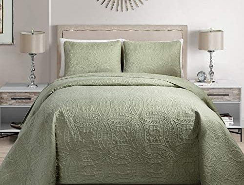 MK Home Mk Collection Solid Embossed Bedspread Bed Cover Over Size (Light Green, King/California Kin