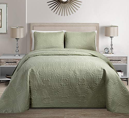 MK Home Mk Collection Solid Embossed Bedspread Bed Cover Over Size (Light Green, King/California Kin