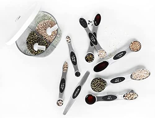 Amazon.com: Magnetic Measuring Spoons Set Stainless Steel with Leveler, Stackable Metal Tablespoon M