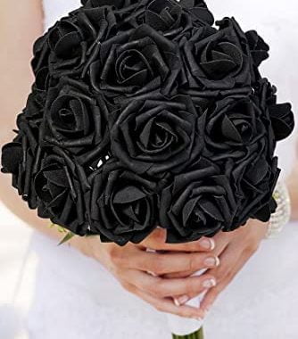 MACTING Black Roses Artificial Flowers, 30pcs Real Touch Fake Foam Roses for DIY Bouquets Wedding Pa