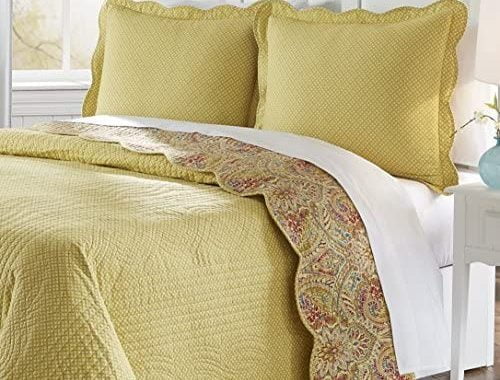 Waverly Swept Away Modern Farmhouse Paisley 3-Piece Reversible Quilt Bedding Bed Spread Set, King/Ca