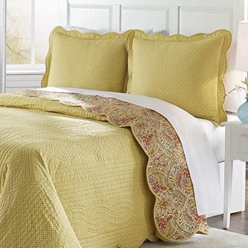 Waverly Swept Away Modern Farmhouse Paisley 3-Piece Reversible Quilt Bedding Bed Spread Set, King/Ca