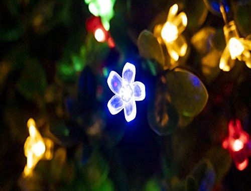 ITICdecor Solar String Flower Lights Outdoor Waterproof 50 LED Fairy Light Decorations for Garden Fe