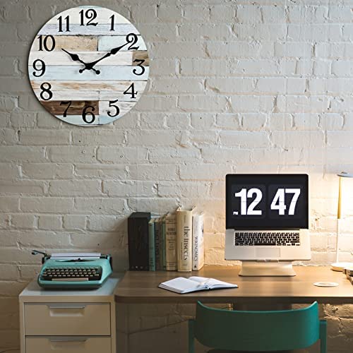 KECYET Wall Clock - 10 Inch Silent Non-Ticking Wooden Wall Clocks Battery Operated - Country Retro R