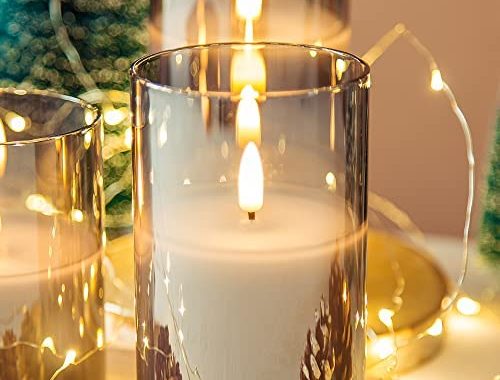 Amazon.com: Eywamage Glass Flameless Candles with Remote Battery Operated Flickering LED Pillar Cand