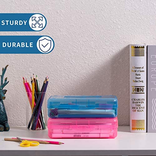 Sooez 3 Pack Pencil Box, Large Capacity Plastic Pencil Case Boxes, Hard Pencil Case, Crayon Box with