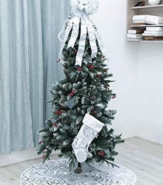 Christmas Tree Skirt,48 inches Large Xmas Tree Skirts with Snowy Pattern for Christmas Tree Decorati