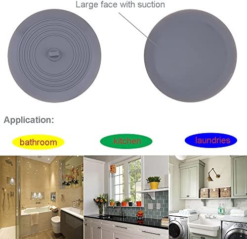 V-TOP Tub Stopper 2 Pack, 6 inches Large Silicone Drain Plug Hair Stopper Flat Suction Cover for Kit