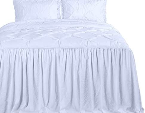 Chezmoi Collection Aria 3-Piece Pinch Pleat Pintuck Ruffle Skirt Bedspread Set - French Country Chic