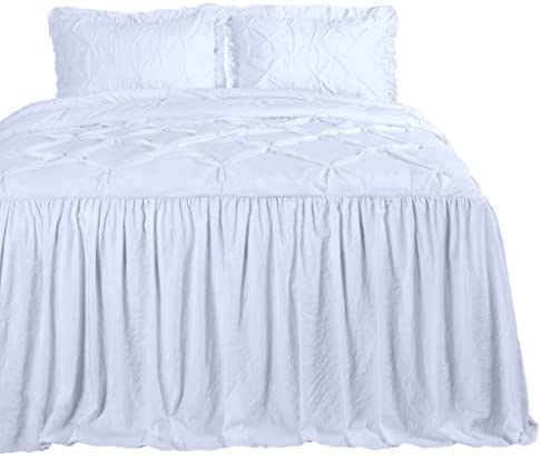 Chezmoi Collection Aria 3-Piece Pinch Pleat Pintuck Ruffle Skirt Bedspread Set - French Country Chic