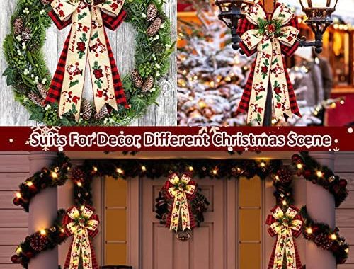 Amazon.com: 2 Pcs Prelit Christmas Bows Decor with 20 Lights, Santa Bells Black Red Buffalo Plaid Xm