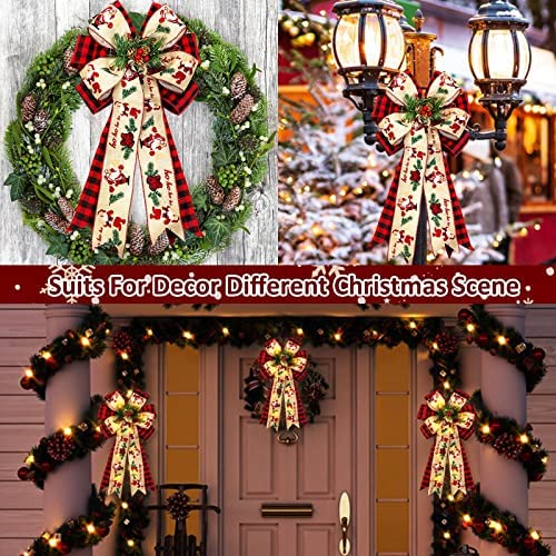 Amazon.com: 2 Pcs Prelit Christmas Bows Decor with 20 Lights, Santa Bells Black Red Buffalo Plaid Xm