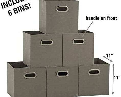 Household Essentials 84-1 Foldable Fabric Storage Bins | Set of 6 Cubby Cubes with Handles | Gray
