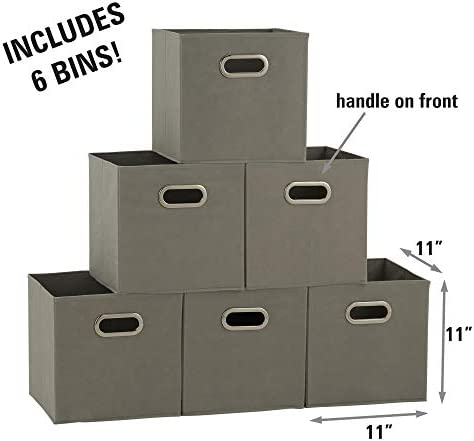 Household Essentials 84-1 Foldable Fabric Storage Bins | Set of 6 Cubby Cubes with Handles | Gray