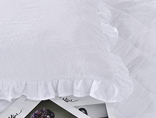 Queen's House White Ruffle Skirt Bedspread Shabby Farmhouse Style Lightweight 3 Piece Set Queen