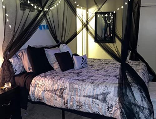 Amazon.com: Twinkle Star 4 Corner Mosquito Net Black Canopy Bed Curtains for Full/Queen/King Size Be