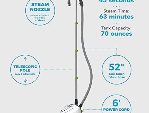 Steamfast SF-520 Full Size Fabric Steamer with Insulated Hose, Clothes Hanger, and Fabric Brush , Wh