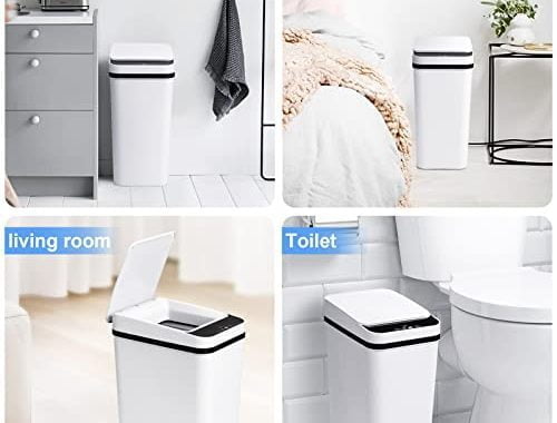 Anborry Bathroom Smart Touchless Trash Can 2.5 Gallon Automatic Motion Sensor Rubbish Can with Lid E