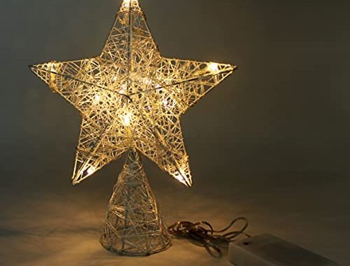 CVHOMEDECO. White Tree Top Star with Warm White LED Lights and Timer for Christmas Ornaments and Hol