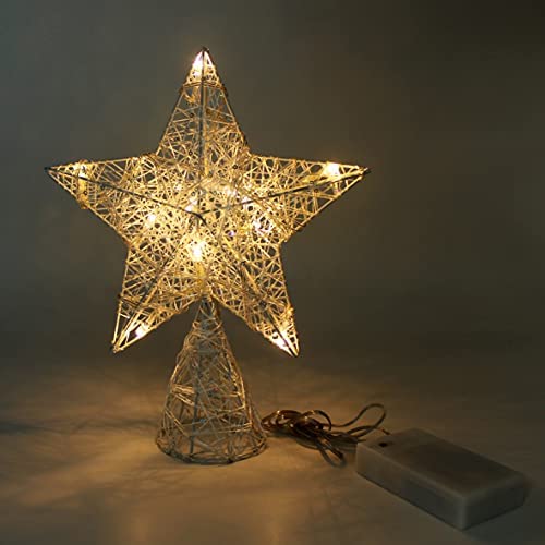 CVHOMEDECO. White Tree Top Star with Warm White LED Lights and Timer for Christmas Ornaments and Hol